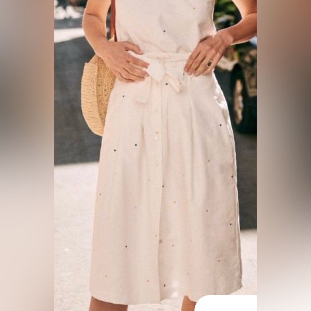 SΓ©zane Cream A-Line Midi Skirt with Subtle Dots